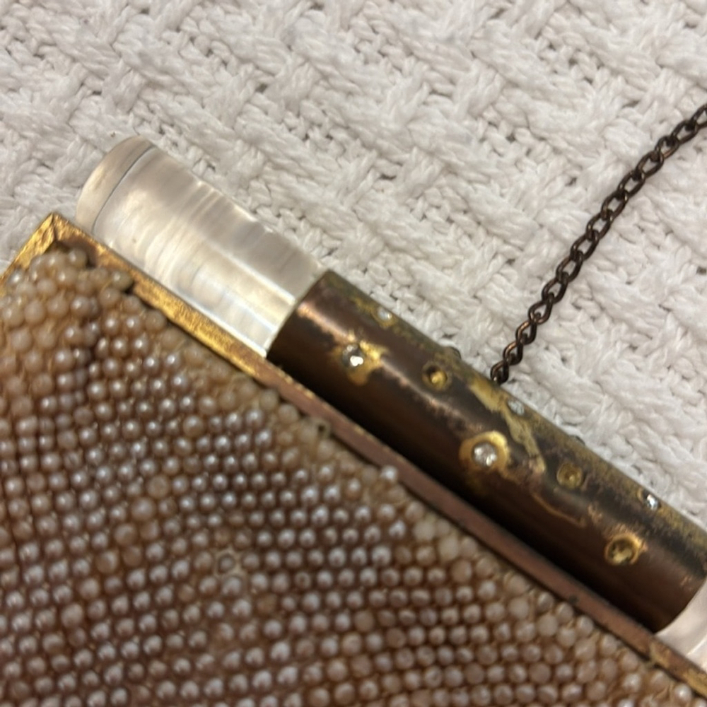 Vintage Hand Beaded Clutch by Josef satin interior lucite & metal opening - Picture 7 of 15